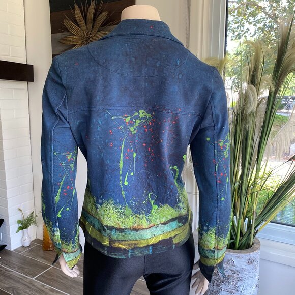 Simply Art Dolcezza Blue Green Fall Button Up Jacket S M - Picture 3 of 13